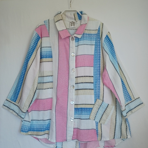 Parsley & Sage Blouse Contrast Stripe Print Linen Blend Blouse Womens 1X - Picture 2 of 12